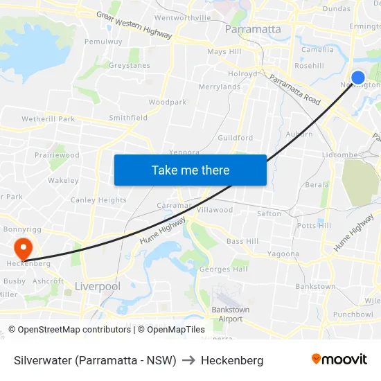 Silverwater (Parramatta - NSW) to Heckenberg map