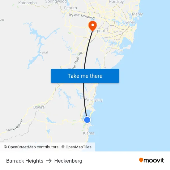 Barrack Heights to Heckenberg map