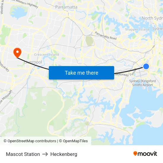 Mascot Station to Heckenberg map