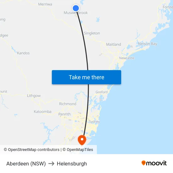 Aberdeen (NSW) to Helensburgh map