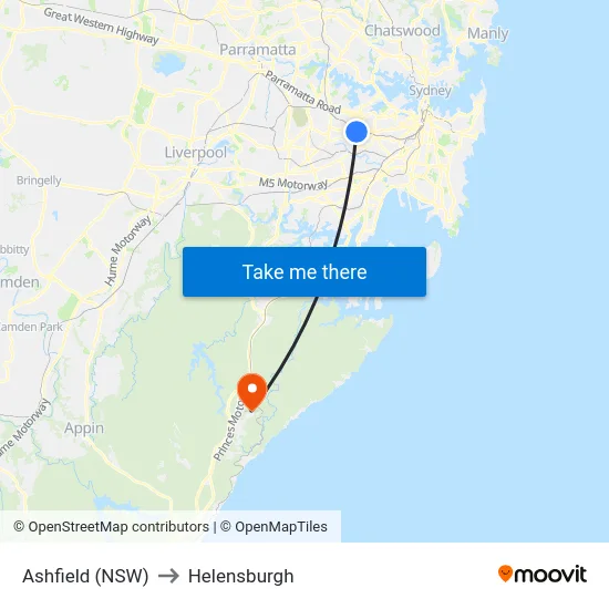 Ashfield (NSW) to Helensburgh map