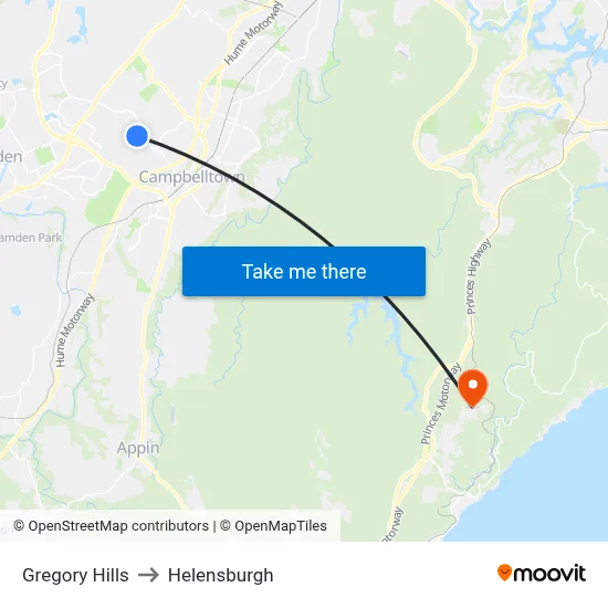 Gregory Hills to Helensburgh map