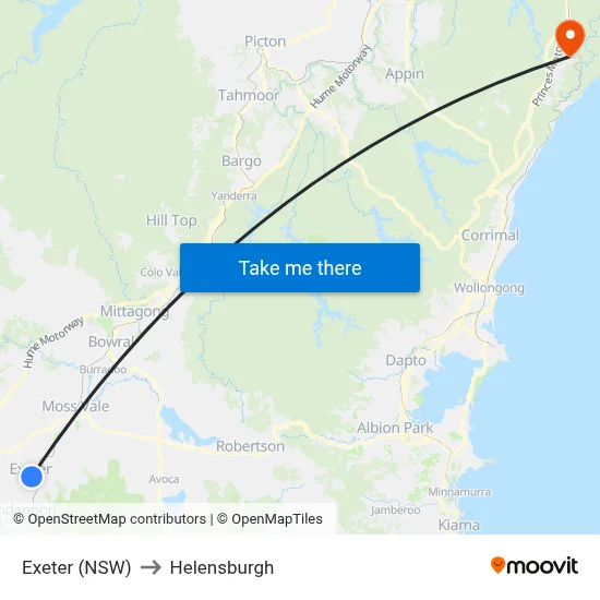Exeter (NSW) to Helensburgh map