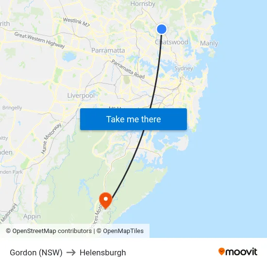 Gordon (NSW) to Helensburgh map