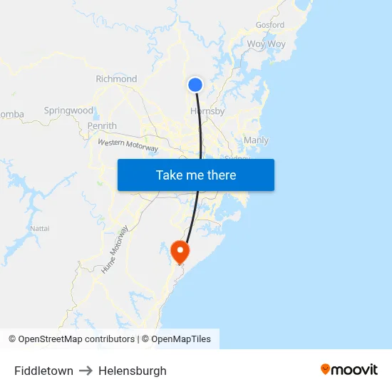 Fiddletown to Helensburgh map