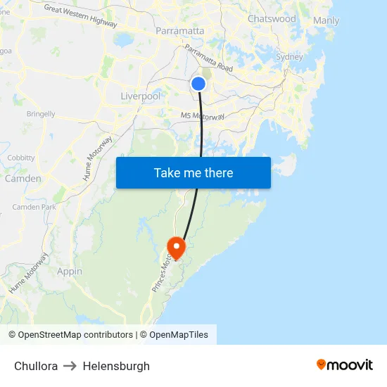 Chullora to Helensburgh map