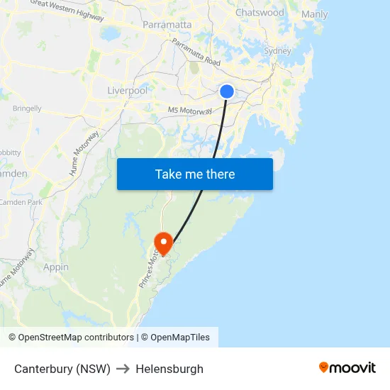 Canterbury (NSW) to Helensburgh map