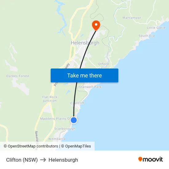 Clifton (NSW) to Helensburgh map