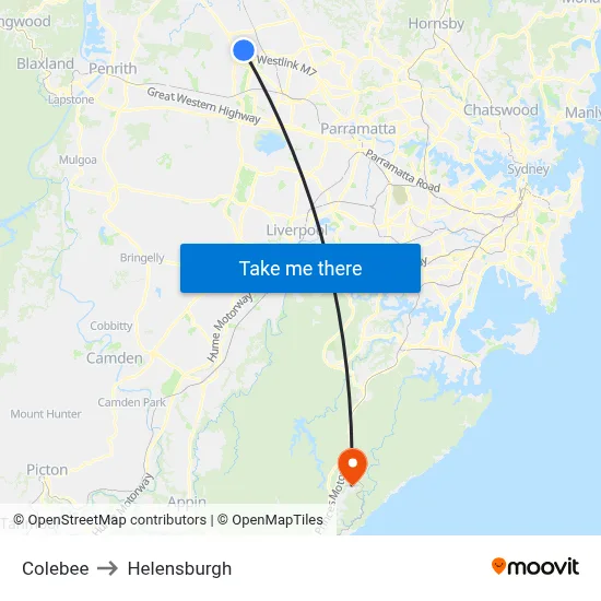 Colebee to Helensburgh map