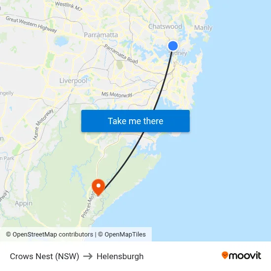 Crows Nest (NSW) to Helensburgh map