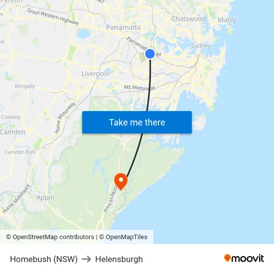 Homebush (NSW) to Helensburgh map