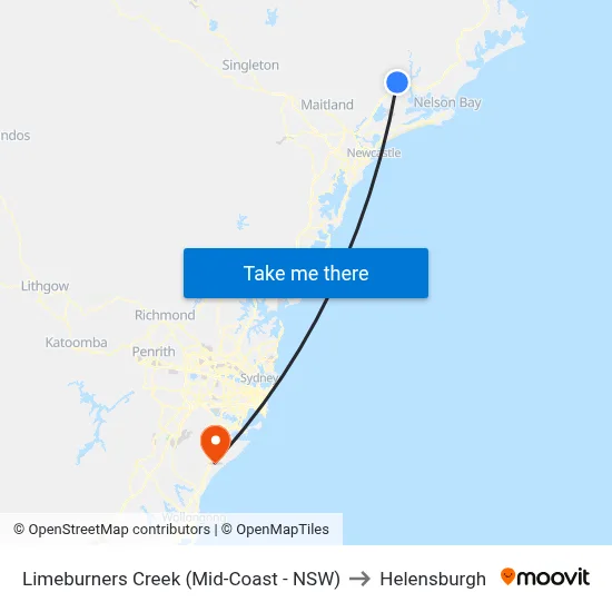 Limeburners Creek (Mid-Coast - NSW) to Helensburgh map