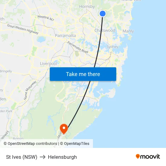St Ives (NSW) to Helensburgh map