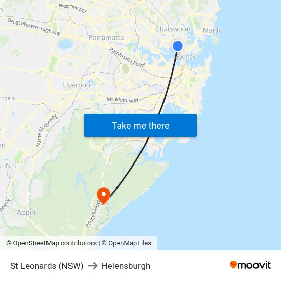 St Leonards (NSW) to Helensburgh map