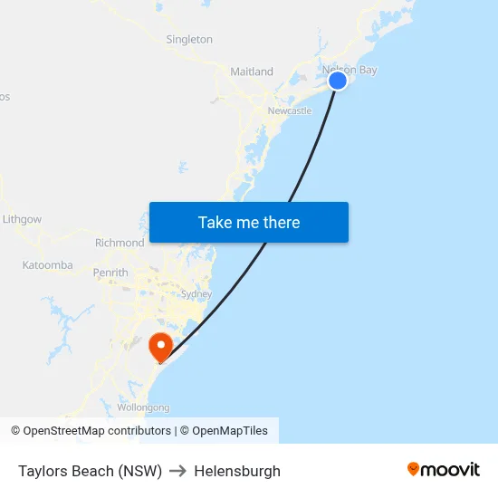 Taylors Beach (NSW) to Helensburgh map