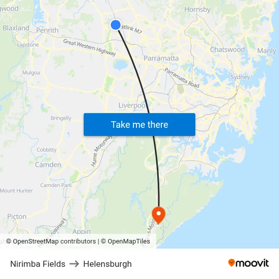 Nirimba Fields to Helensburgh map