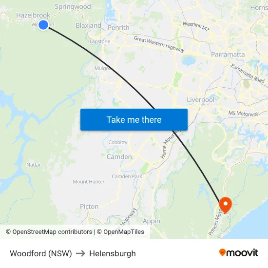 Woodford (NSW) to Helensburgh map