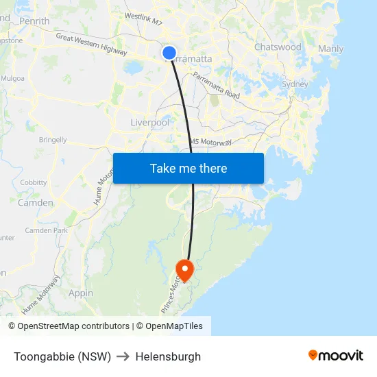 Toongabbie (NSW) to Helensburgh map