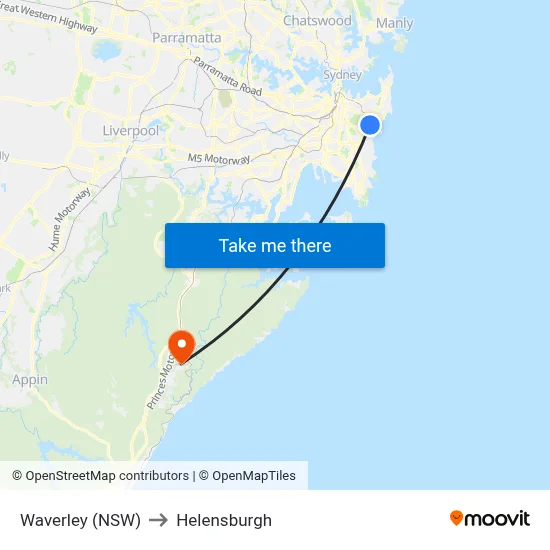 Waverley (NSW) to Helensburgh map