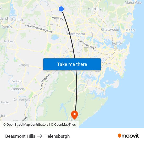 Beaumont Hills to Helensburgh map