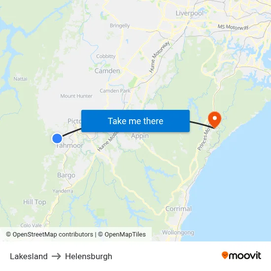 Lakesland to Helensburgh map