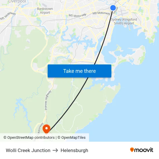 Wolli Creek Junction to Helensburgh map