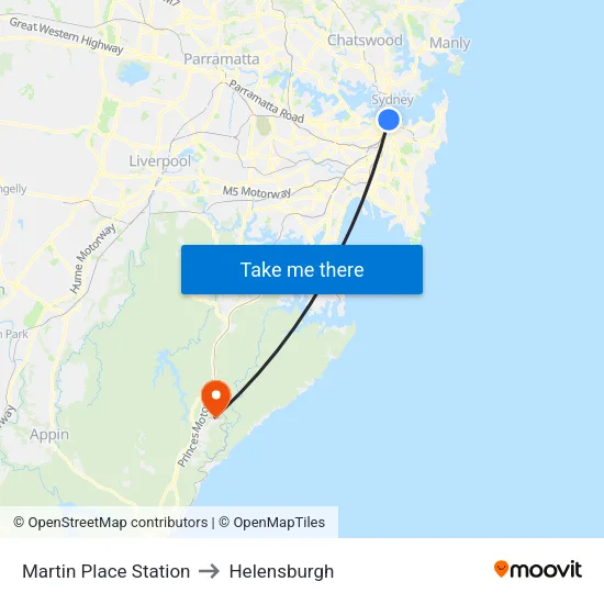 Martin Place Station to Helensburgh map
