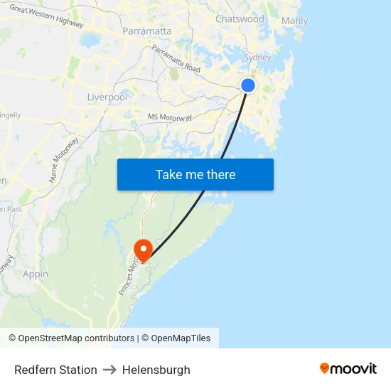 Redfern Station to Helensburgh map
