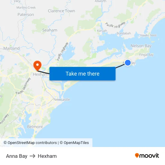 Anna Bay to Hexham map