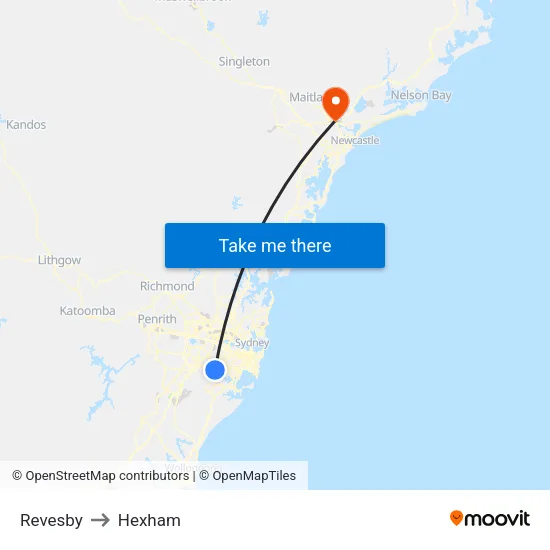 Revesby to Hexham map
