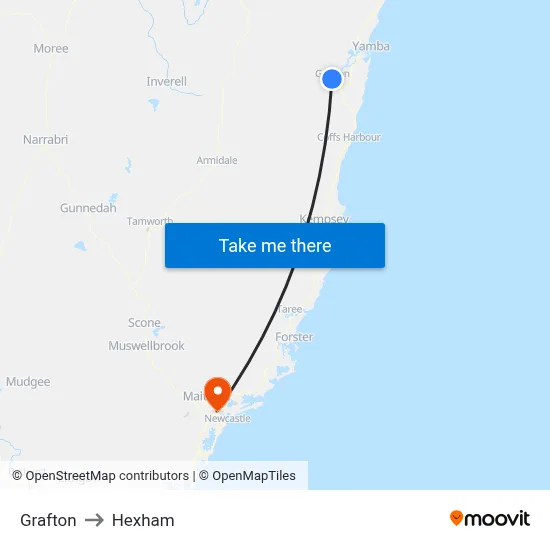 Grafton to Hexham map