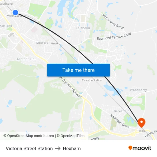 Victoria Street Station to Hexham map