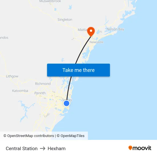 Central Station to Hexham map