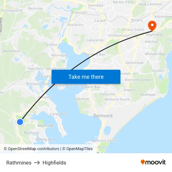 Rathmines to Highfields map