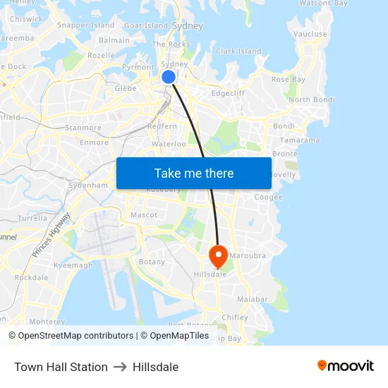 Town Hall Station to Hillsdale map