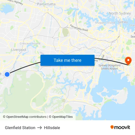 Glenfield Station to Hillsdale map