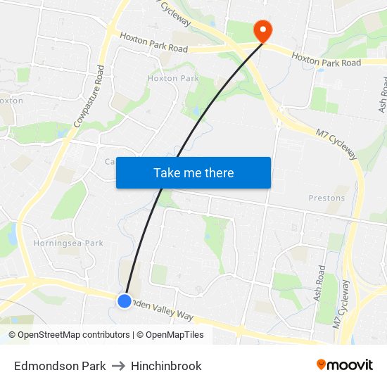 Edmondson Park to Hinchinbrook map