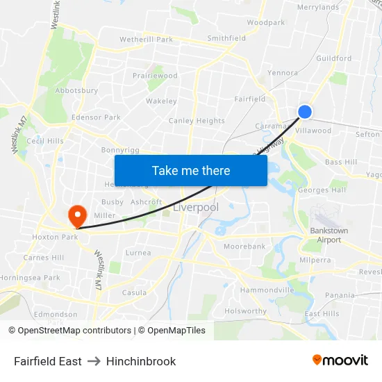 Fairfield East to Hinchinbrook map