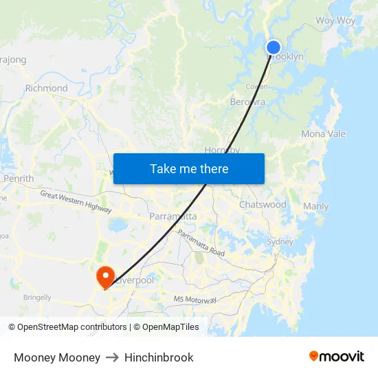 Mooney Mooney to Hinchinbrook map