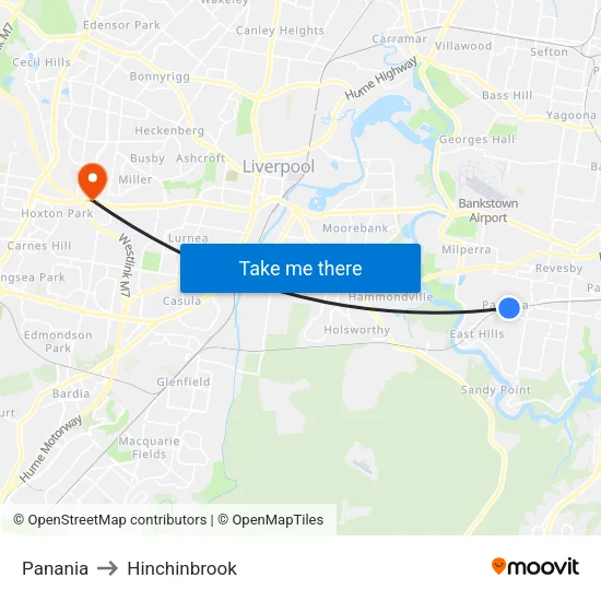 Panania to Hinchinbrook map