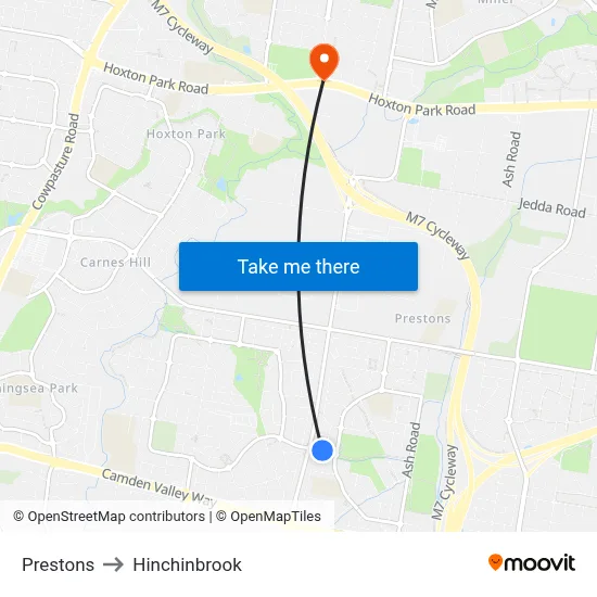 Prestons to Hinchinbrook map