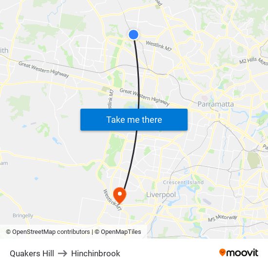 Quakers Hill to Hinchinbrook map