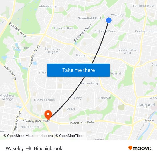 Wakeley to Hinchinbrook map