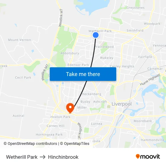 Wetherill Park to Hinchinbrook map