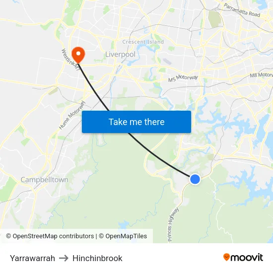 Yarrawarrah to Hinchinbrook map