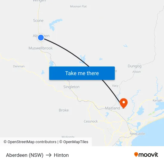 Aberdeen (NSW) to Hinton map