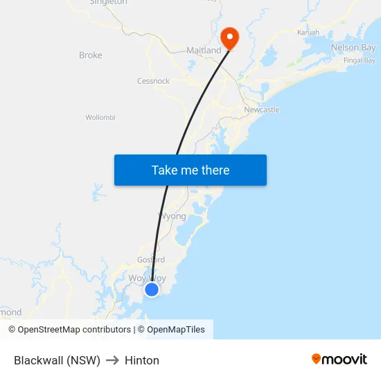 Blackwall (NSW) to Hinton map