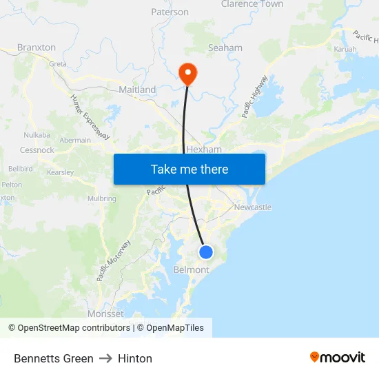 Bennetts Green to Hinton map