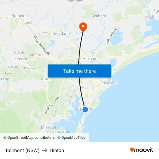 Belmont (NSW) to Hinton map