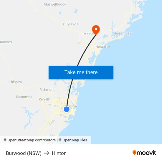 Burwood (NSW) to Hinton map